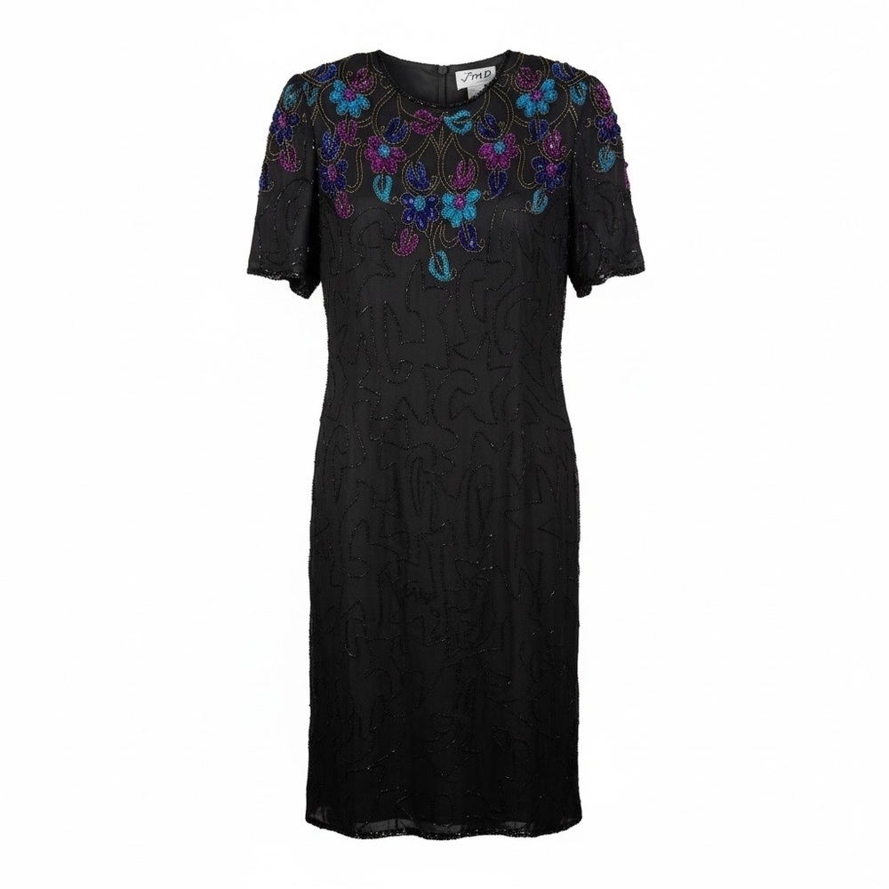 NWT Vintage Deadstock JMD New York  Silk Beaded Sequin Cocktail Dress Size M